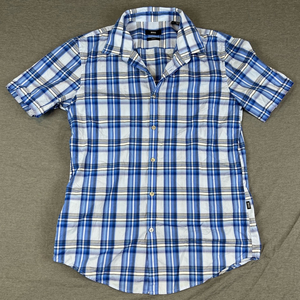 Boss Blue and White Casual Button Down Shirt